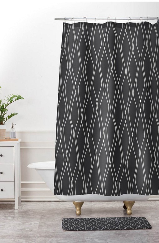 Modern Slate Geometric Vintage Shower Curtain, Charcoal Black Bathroom Decor