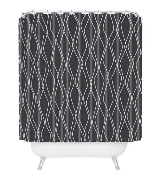 Modern Slate Geometric Vintage Shower Curtain, Charcoal Black Bathroom Decor - Image 2