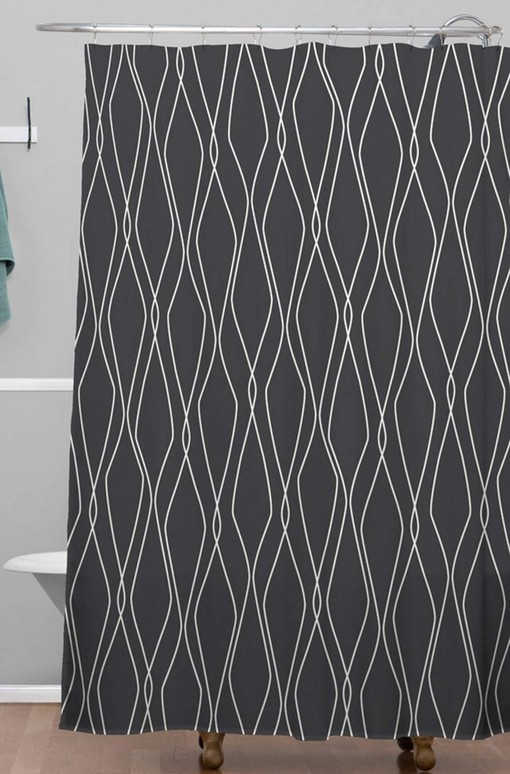 Modern Slate Geometric Vintage Shower Curtain, Charcoal Black Bathroom Decor - Image 3