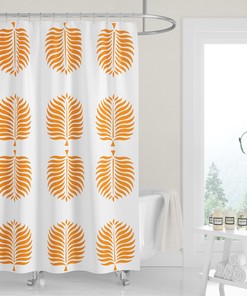 Modern Tangerine Orange Palm Fronds Shower Curtain with Minimalist Print