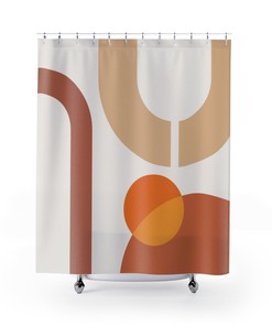 Modern Unique Brown Rust Boho Shower Curtain / Geometric Abstract Bath Print / Boho Bathroom Design / New Home Gift Idea
