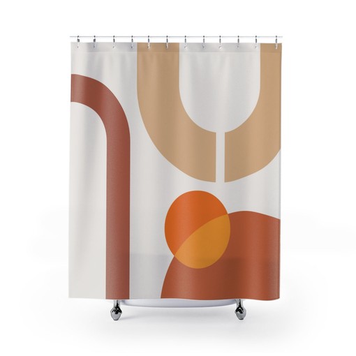 Modern Unique Brown Rust Boho Shower Curtain / Geometric Abstract Bath Print / Boho Bathroom Design / New Home Gift Idea