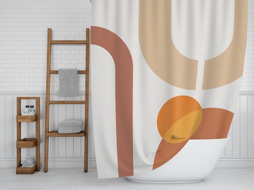 Modern Unique Brown Rust Boho Shower Curtain / Geometric Abstract Bath Print / Boho Bathroom Design / New Home Gift Idea - Image 2