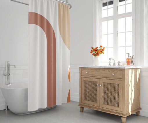 Modern Unique Brown Rust Boho Shower Curtain / Geometric Abstract Bath Print / Boho Bathroom Design / New Home Gift Idea - Image 3