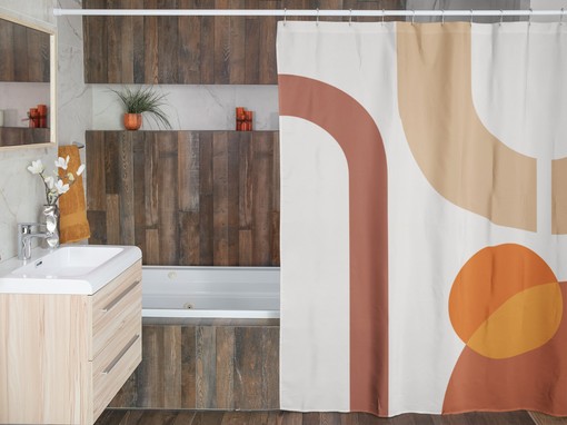 Modern Unique Brown Rust Boho Shower Curtain / Geometric Abstract Bath Print / Boho Bathroom Design / New Home Gift Idea - Image 4