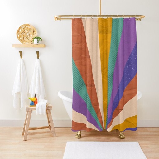 Modern and Colorful Shower Curtain - Abstract Boho Bathroom Decor with Eco-Friendly Material