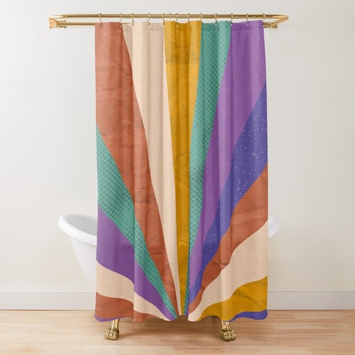 Modern and Colorful Shower Curtain - Abstract Boho Bathroom Decor with Eco-Friendly Material - Image 2