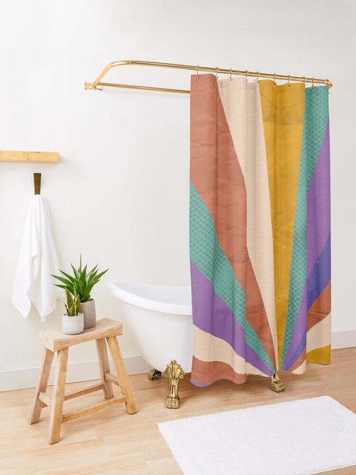Modern and Colorful Shower Curtain - Abstract Boho Bathroom Decor with Eco-Friendly Material - Image 3