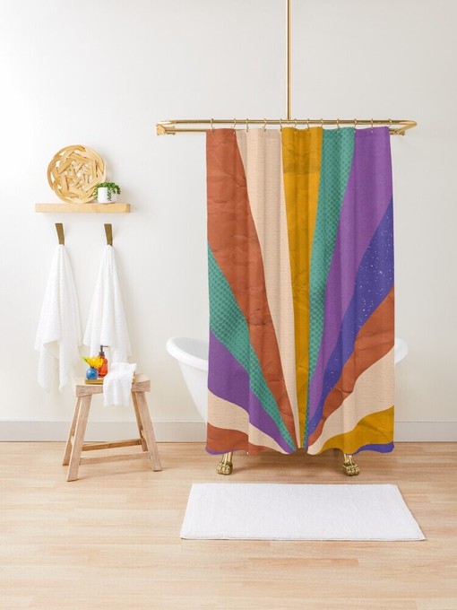Modern and Colorful Shower Curtain - Abstract Boho Bathroom Decor with Eco-Friendly Material - Image 4