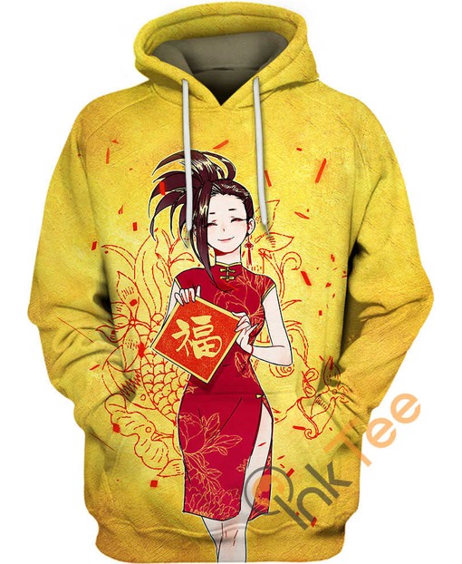 Momo Yaoyorozu BNHA Sport All Over Print Zip Up Hoodie Men with Bold Lettering
