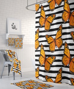 Monarch Butterfly Shower Curtain Set with Matching Towels and Bath Mat for Nature-Inspired Bathroom Decor