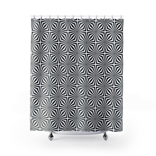 Monochrome Abstract Geometric Shower Curtain: Mid Century Modern Retro Vibes - Image 2