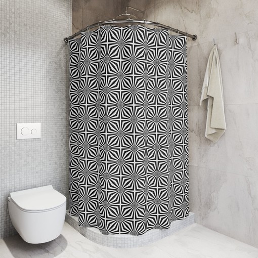 Monochrome Abstract Geometric Shower Curtain: Mid Century Modern Retro Vibes - Image 4