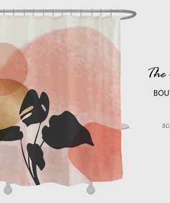 Monstera Leaves Pink Shower Curtain, Colorful Waterproof Curtain with Hooks for Abstract Bathroom Decor