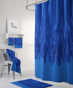 Moody Blue Vintage Boho Shower Curtain / Retro Bathroom Decor with Vintage Print / Multiple Options Available
