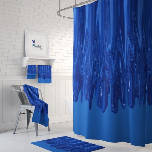Moody Blue Vintage Boho Shower Curtain / Retro Bathroom Decor with Vintage Print / Multiple Options Available