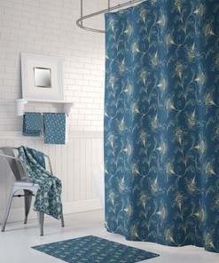 Moody Dark Teal Floral Shower Curtain with Optional Towels and Mat for Dark Bathroom Decor