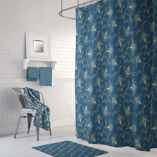 Moody Dark Teal Floral Shower Curtain with Optional Towels and Mat for Dark Bathroom Decor