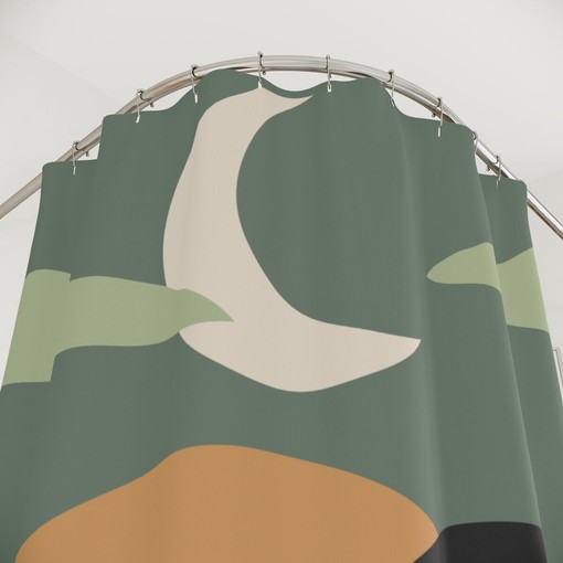 Moon Yoga Meditation Shower Curtain | Peaceful Minimalistic Apartment Decor | Warm Natural Colors - Image 3