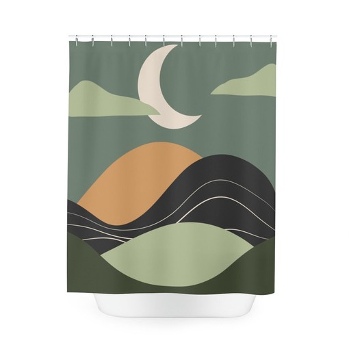 Moon Yoga Meditation Shower Curtain | Peaceful Minimalistic Apartment Decor | Warm Natural Colors - Image 4