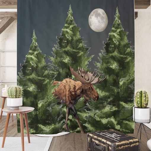 Moose and Pine Motif Shower Curtain with Rustic Lodge Bathroom Decor for Natural Accents - Image 2