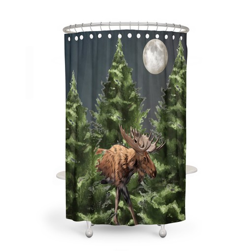 Moose and Pine Motif Shower Curtain with Rustic Lodge Bathroom Decor for Natural Accents - Image 3