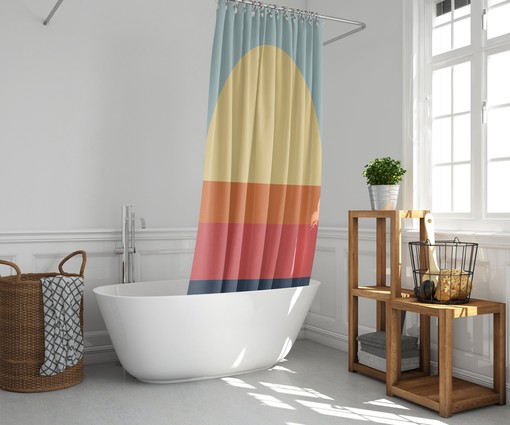 Morning Sunrise Minimalist Bohemian Shower Curtain, Retro Bathroom Accessories - Image 2