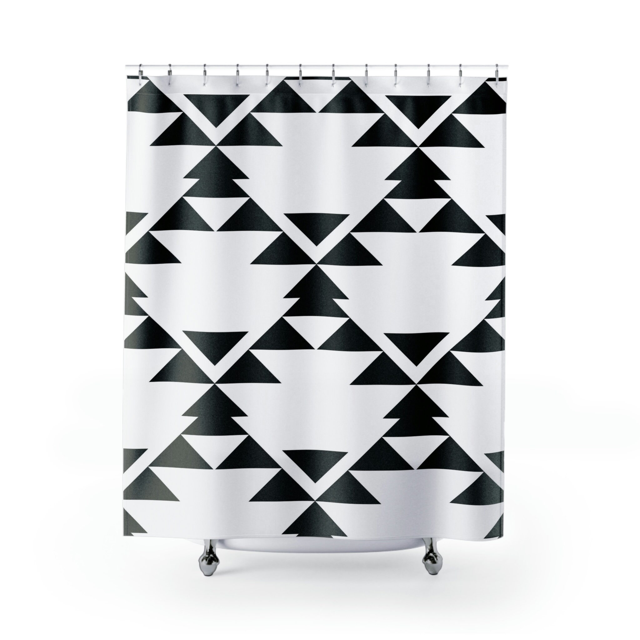 Moroccan Black and White Geometric Shower Curtain, Abstract Vintage Restroom Decor - Image 2