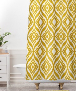 Moroccan Design Yellow Shower Curtain | Retro Modern Geometric Bath Decor | Vintage Shower Curtains