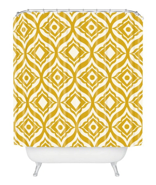 Moroccan Design Yellow Shower Curtain | Retro Modern Geometric Bath Decor | Vintage Shower Curtains - Image 2