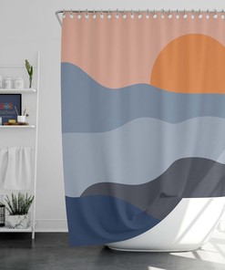 Mountain Landscape Minimalist Shower Curtain, Retro Bathroom Decor Accessories