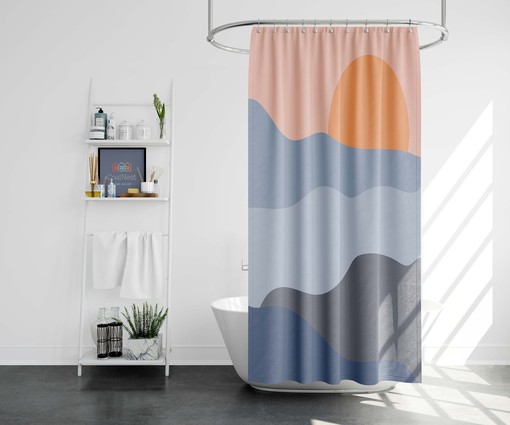 Mountain Landscape Minimalist Shower Curtain, Retro Bathroom Decor Accessories - Image 2