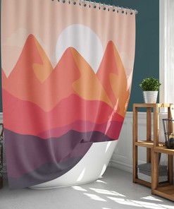 Mountain Sunrise Nature Fabric Shower Curtain | Bathroom Curtain and Mat Home Bathroom Set Decor