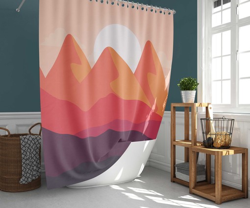 Mountain Sunrise Nature Fabric Shower Curtain | Bathroom Curtain and Mat Home Bathroom Set Decor