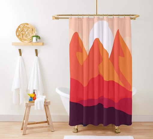 Mountain Sunrise Nature Fabric Shower Curtain | Bathroom Curtain and Mat Home Bathroom Set Decor - Image 2