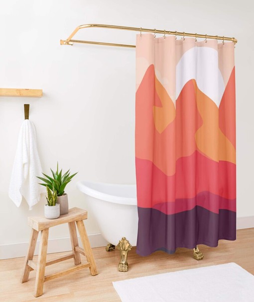 Mountain Sunrise Nature Fabric Shower Curtain | Bathroom Curtain and Mat Home Bathroom Set Decor - Image 3