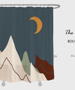 Mountain and Moon Shower Curtain | Customized Sizes Waterproof Washable Curtain | Rustic Bathroom Decor