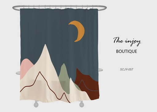 Mountain and Moon Shower Curtain | Customized Sizes Waterproof Washable Curtain | Rustic Bathroom Decor