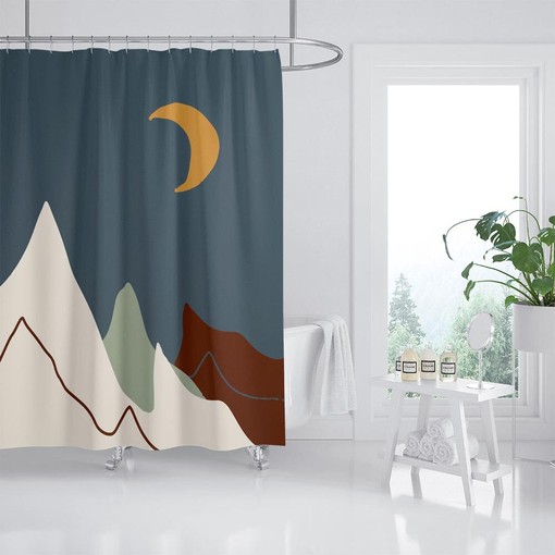 Mountain and Moon Shower Curtain | Customized Sizes Waterproof Washable Curtain | Rustic Bathroom Decor - Image 2