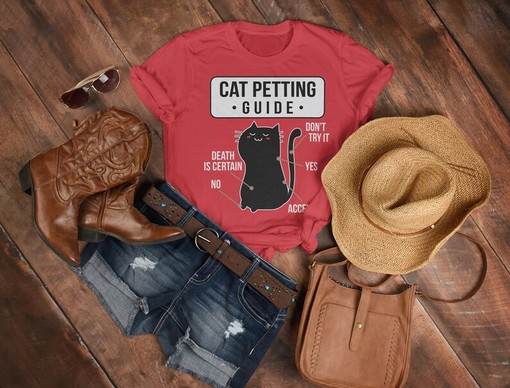 Movie Fans Gifts: Cat Petting Guide Unisex Tees, Animal Lover Shirt, Sarcastic Meow Shirt, Funny Tee - Image 4