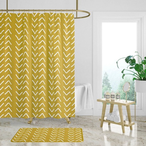 Mudcloth Print Shower Curtain | Bohemian Bathroom Decor | Mustard Yellow Color | Customizable
