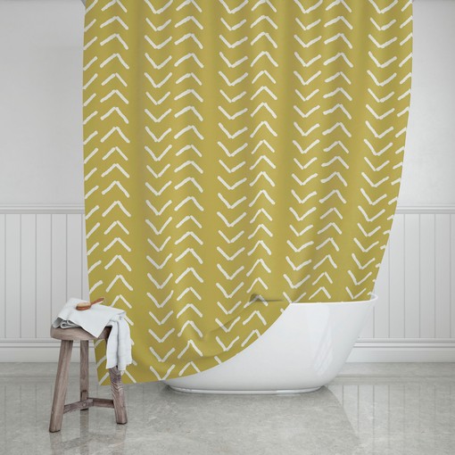 Mudcloth Print Shower Curtain | Bohemian Bathroom Decor | Mustard Yellow Color | Customizable - Image 2
