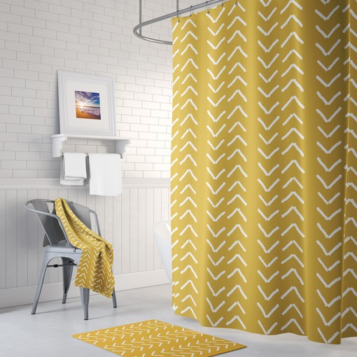 Mudcloth Print Shower Curtain | Bohemian Bathroom Decor | Mustard Yellow Color | Customizable - Image 3