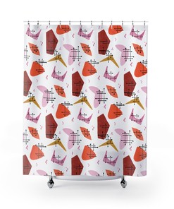 Multi-Colored Mid Century Modern Shower Curtain, Retro Bathroom Decor Accessories