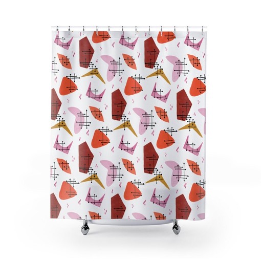 Multi-Colored Mid Century Modern Shower Curtain, Retro Bathroom Decor Accessories