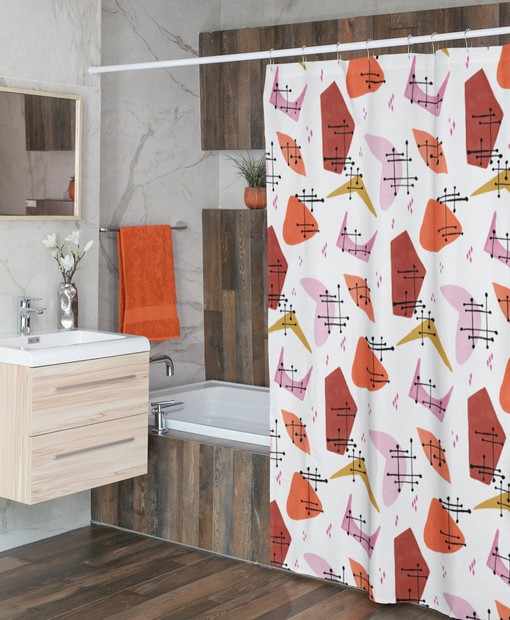 Multi-Colored Mid Century Modern Shower Curtain, Retro Bathroom Decor Accessories - Image 3