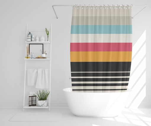 Multicolor Disney Boho Modern Shower Curtain - Vibrant Lines Mid-Century Design - Eco-Friendly and Water - Image 2