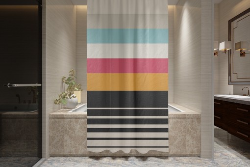 Multicolor Disney Boho Modern Shower Curtain - Vibrant Lines Mid-Century Design - Eco-Friendly and Water - Image 3