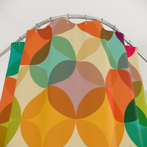 Multicolored Retro Mid Century Modern Shower Curtain: Add Abstract Touch to Your Bathroom
