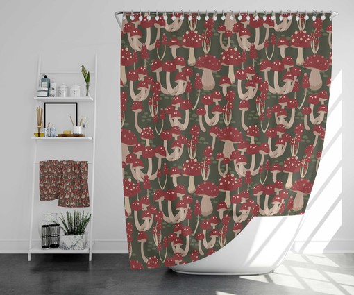 Mushroom Home Decor Fall Shower Curtain with Retro Charm for Groovy 60's 70's Hippie Bathroom Accessory